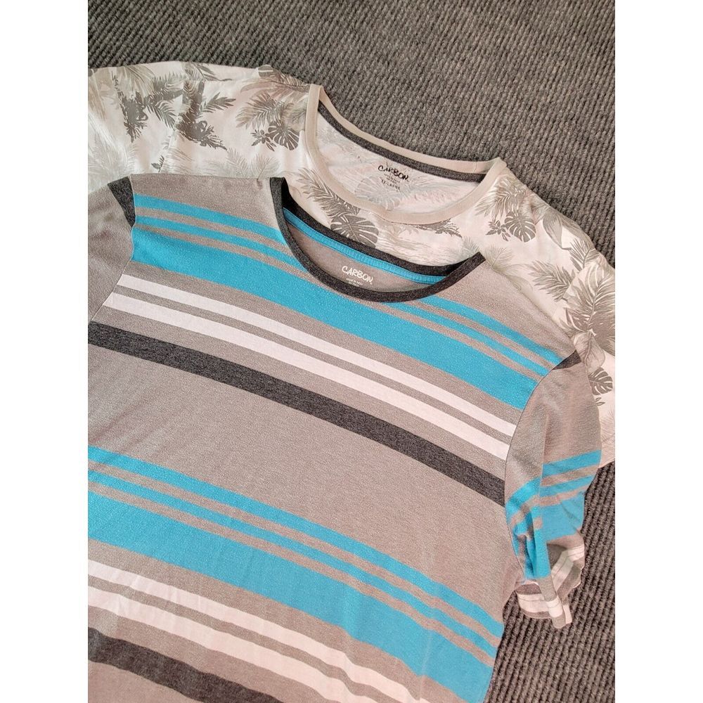 Carbon Mens XXL‎ T-Shirt Bundle Striped Turquoise Grey and Tropical Palm Print